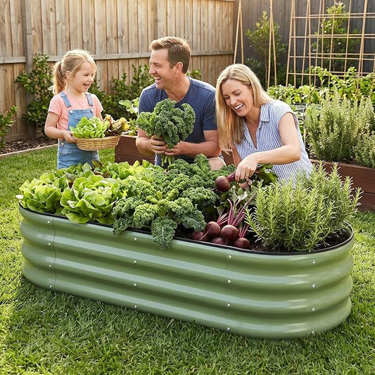 1MORE Galvanized Raised Garden Bed- Planter Garden Boxes Outdoor, Raised Beds for Gardening, 4x2x1ft Metal Garden Bed Kit for Vegetables Flower, Planter Raised Beds with Tools.Green-2pack