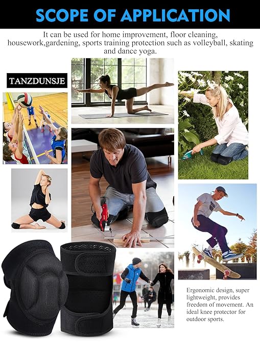 Knee Pads Men/Women for Gardening 20mm EVA Foam,Adult knee pads for Cleaning Construction Work Volleyball, Football Dance, Adjustable Straps Non-Slip Straps (Black)