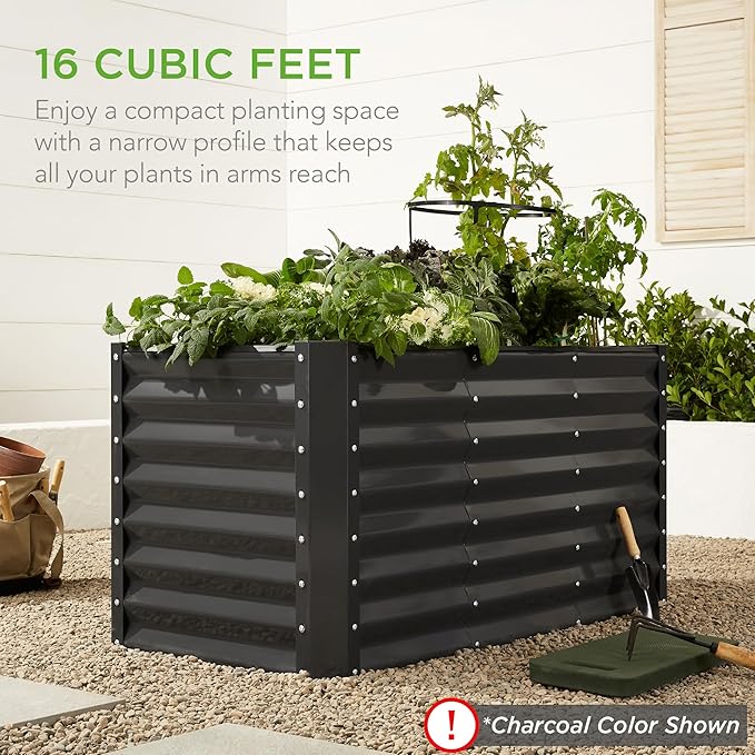 Best Choice Products 4x2x2ft Outdoor Metal Raised Garden Bed, Deep Root Planter Box for Vegetables, Flowers, Herbs w/ 119 Gallon Capacity - Wood Grain