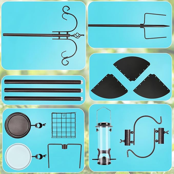 YINGYM Bird Feeding Station Kit, 87 Inches Bird Feeder Pole, Premium Feeder Hanging Kit with Metal Suet, Water Bowl, Mesh Tray and Squirrel Baffle
