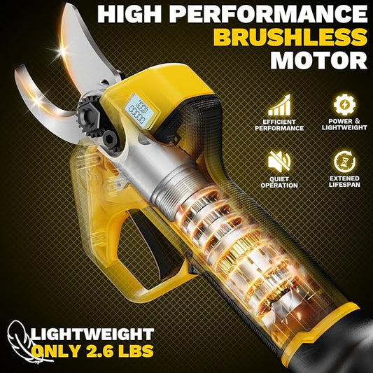 Brushless Electric Pruning Shears for DeWalt Battery, Portable Cordless Pruning Shears with LCD Display&SK5 Blades, Adjustable Cutting Diameter 0.8-1.2 Inch for Gardening Tree Pruning(NO Battery)