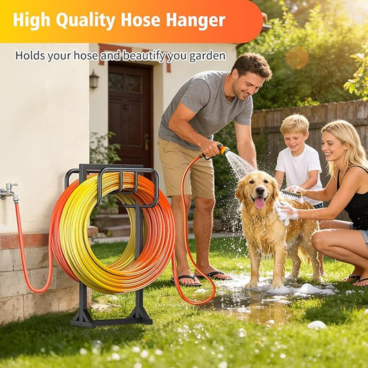 HeroicLion Garden Hose Holder Holds 2 x 160FT Hoses, Super Stable Water Hose Holders with 4 Spikes, Rustproof Freestanding Hose Stand Hanger Garden Hose Storage for Outside Yard Lawn Farm, Black
