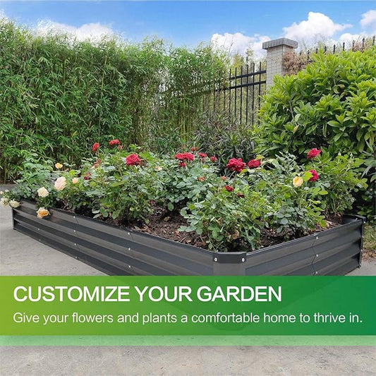 GARDMAX 8x4x1FT Galvanized Raised Garden Bed Kit, Metal Planter Boxes Outdoor with Easy Assembly, Large Garden Bed for Vegetables, Fruits, Flower, Herbs Rectangle Dark Gray