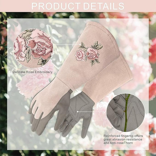Long Gardening Gloves for Women, Durable Rose Pruning Gloves Thorn Resistant for Weeding Planting Digging (1 Pair)