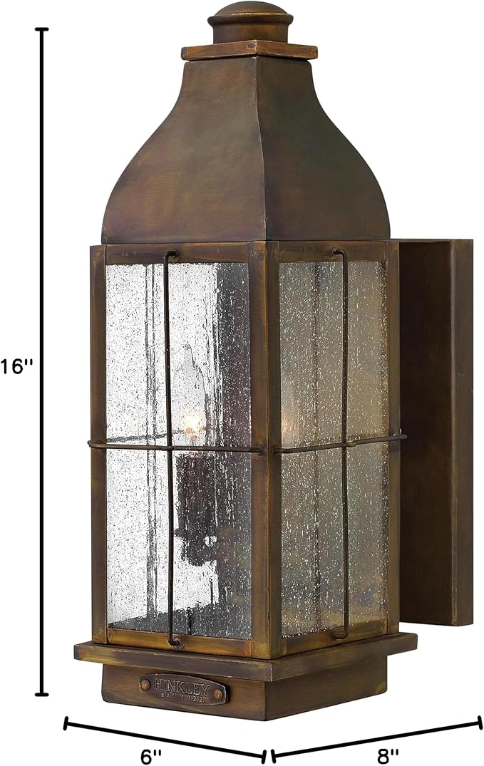 Hinkley Bingham Medium Wall Mount Outdoor Lantern - Brass, Clear Seedy Glass, Gas Light Style - Sienna Finish