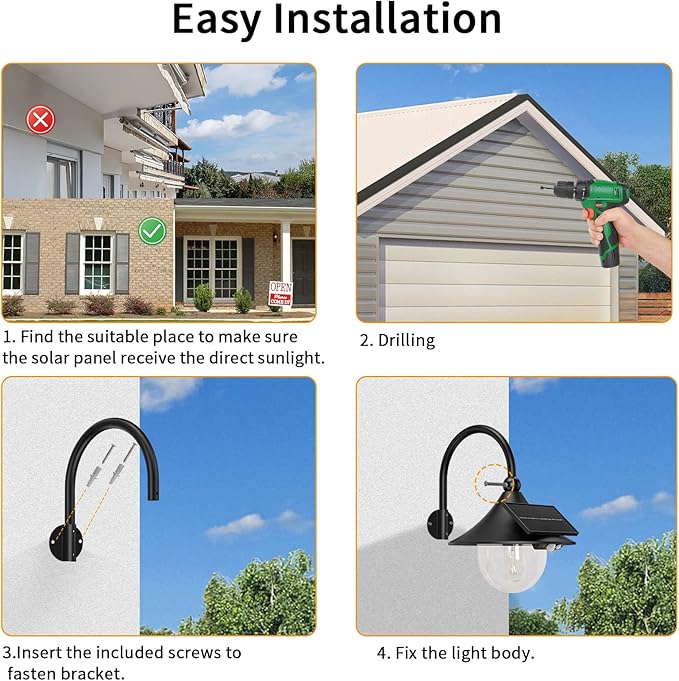 Auzev Solar Lanterns Lights Outdoor Solar Barn Light with 3 Lighting Modes, Motion Sensor LED Retro Wall Mount Waterproof Dusk to Dawn Outside Lighting for Farmhouse, Patio, Garden,Shed (Black-2Pack)