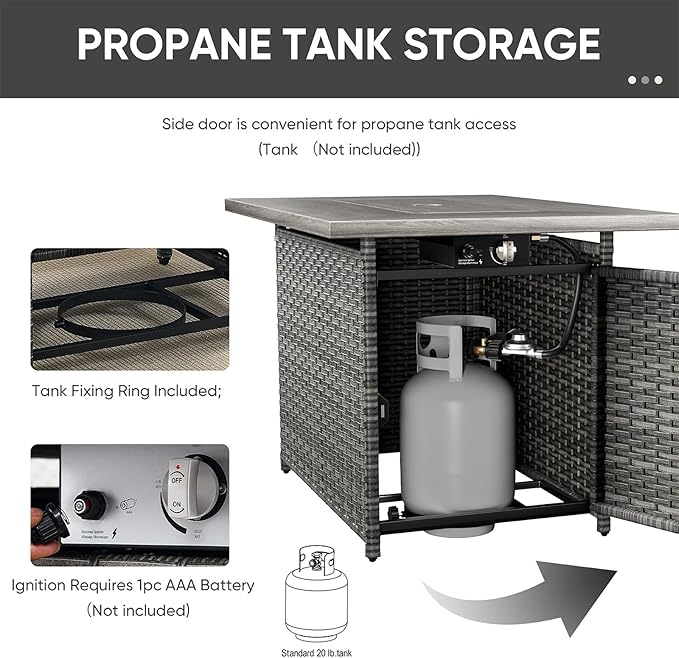 HUMMUH 7 Piece Patio Furniture Set with Fire Pit Table 41in 55,000 BTU,Wicker Outdoor Conversation Sets - Outdoor Swivel Rocker Chairs Patio Sofa for Porch,Garden,Backyard