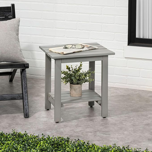 JONATHAN Y END6001G Kellie 16.1" Cottage Classic Slatted Solid Acacia Wood Indoor/Outdoor Side Table with Shelf for Patio, Garden, Bathroom, Living Room, Gray