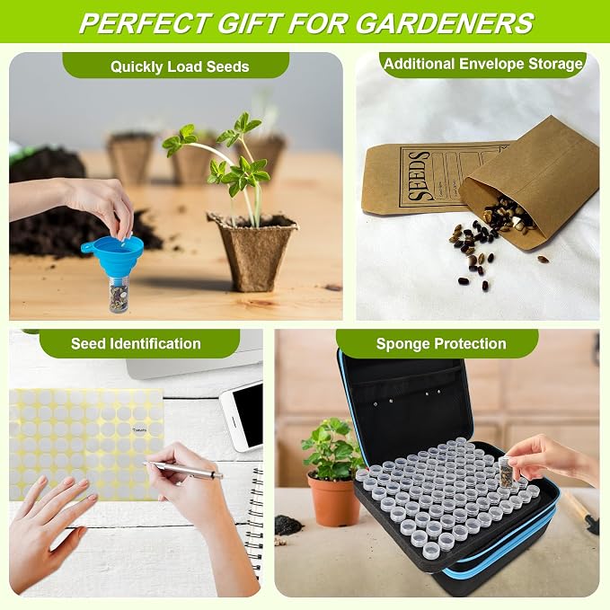 240 Slots Seed Storage Organizer Box with 20 Envelopes, Large Capacity Seed Storage Container with Zipper Bag, Label Stickers, Tweezers, Funnel, Garden Seeds Saver Kit for Vegetable, Flower