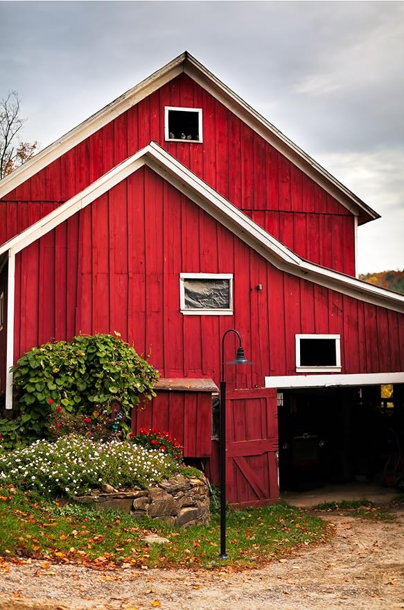 Steel Lighting Co. Highland Park Barn Light | Outdoor Wall Mounted | 16 inch Radial Wave | 16 inch Gooseneck | Vintage Style Made in America | Red Exterior/White Interior