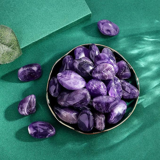 QINJIEJIE 0.9 LBS Amethyst Polished Stones Tumbled Crystals Bulk Gemstones 0.6-1" Irregular Stone Natural Reiki Healing Crystal for Plants Succulents Vase Filler Decoration Energy Witchcraft Gifts
