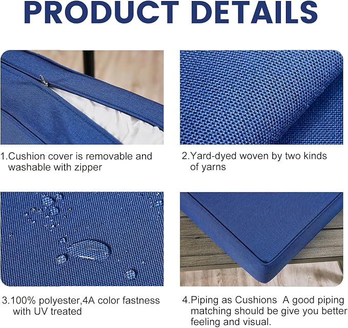 ARTPLAN Olefin 24x24 Deep Seat Patio Cushions for Outdoor Furniture,Extra 6 inch Thick,Back 18"x24",Removable,Replacement,Solid/Floral,Outdoor/Indoor,Navy Blue