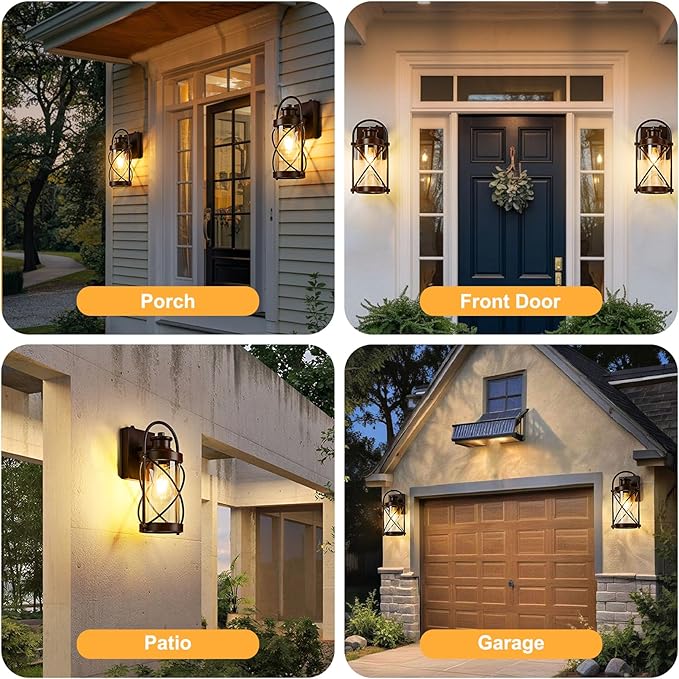 Dusk to Dawn Outdoor Wall Lights Fixtures, Waterproof Exterior Lighting Fixtures with Photocell Sensor,Vintage Coffee-Bronze Metal Cage Lantern Outside Lights for Porch Patio House Garage(2 Pack)