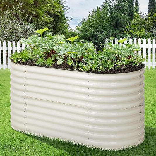 Aoodor 2-in-1 Modular Aluzinc Metal Raised Garden Bed, 63" L x 32" W x 32" H, Outdoor Planter Box for Vegetables, Flowers, and Herbs, Beige