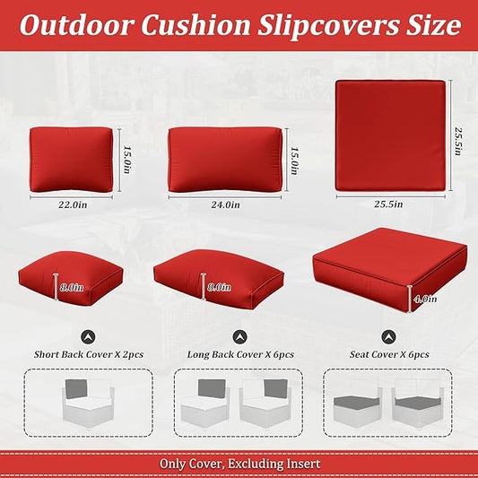 14 Pcs Outdoor Cushion Slipcovers Outdoor Patio Cushion Covers Replacement Waterproof with Zipper for Outdoor Furniture, Patio Sofa Couch 3 Sizes, Covers Only