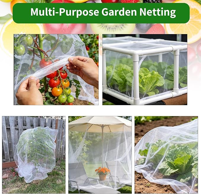Garden Netting, 8'x25' Plant Netting Pest Barrier Bird Mosquito Net for Garden Protection, Garden Plant Cover Row Cover Raised Bed Screen Mesh for Vegetables Fruits Flowers Crops Plants Greenhouse