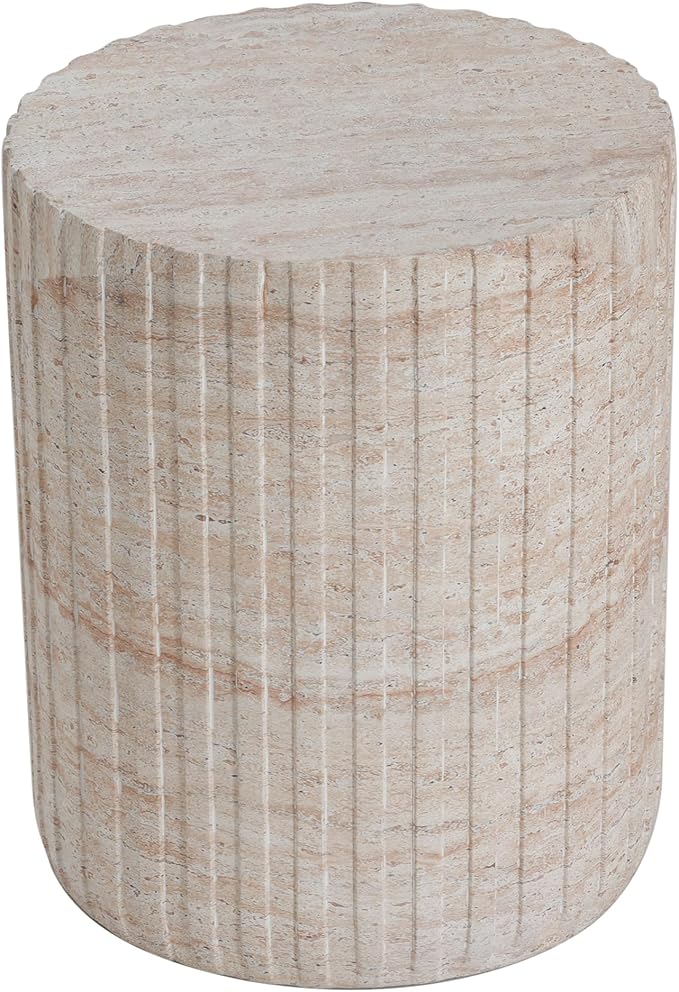 Christopher Knight Home Jaym 18.75" H Indoor Outdoor Accent Side Table, Patio Decorative End Table, Gear-Shaped Lightweight Concrete Garden Stool for Patio Balcony & Garden Decor, Travertine