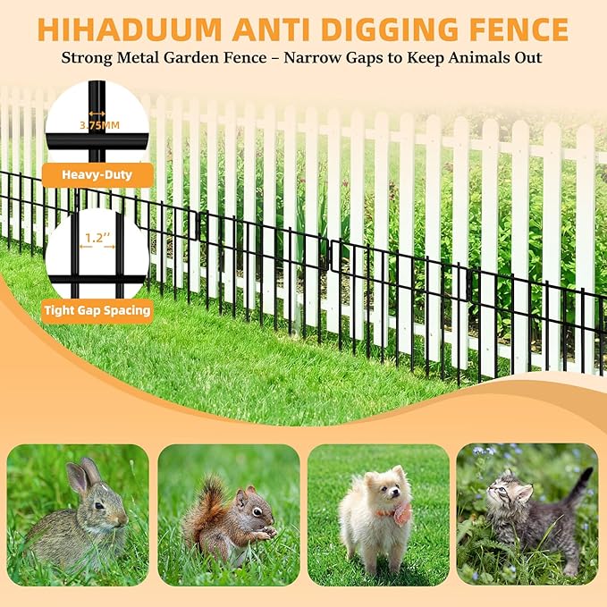 HIHADUUM 27.07ft Animal Barrier Fence - Garden Fence Animal Barrier 1.2" Gap & 3.75mm Thick Steel No Dig Fence Panels for Barrier, Dog Fence Outdoor for Yard, Garden Fencing and Garden Edging Border