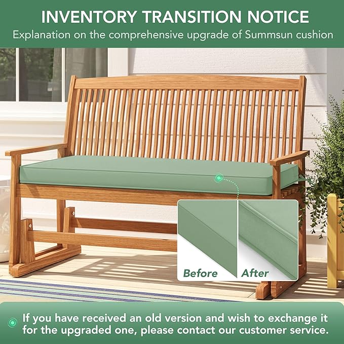 Summsun Outdoor Bench Cushion: Waterproof and Fade Resistant Patio Furniture Cushions - Non-Slip Bench Pad Cushion with Removable Cover for Garden Swing Porch Sofa Settee, 42 x 18 Inch, Sage Green