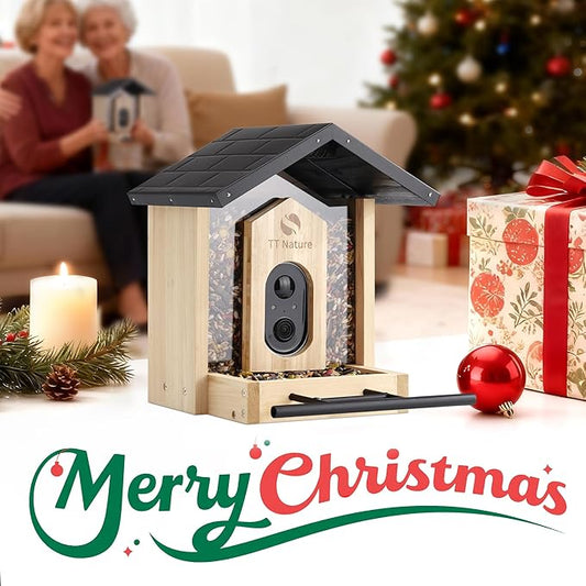 TT Nature Bird Feeder with Camera, Upgraded 1.5L Smart Birdhouse Al Identify for 10000 Plus Species, Auto Capture & Real-time Notifications, Ideal Gift for Bird Lovers (Iron Roof)