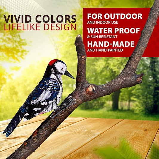 Metal Woodpecker Bird Figurine - Lifeilke Backyard & Garden Gift, Birds Statue Sculpture Art Large Realistic - Outdoor Fall Decor, Metal Yard Art