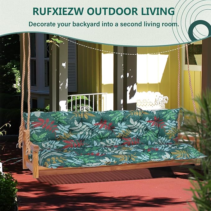 2/3 Seater Swing Replacement Cushion, Waterproof Porch Swing Cushions with Backrest, Thickened Bench Cushions for Outdoor Furniture, for Outdoor Patio Swing (Flower Color, 60 * 40 in)