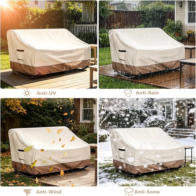 Outdoor Rocking Chair Cover, Heavy Duty Waterproof Oversized Double Rocking Papasan Chair Cover with Split Zipper, Easy to use, Beige