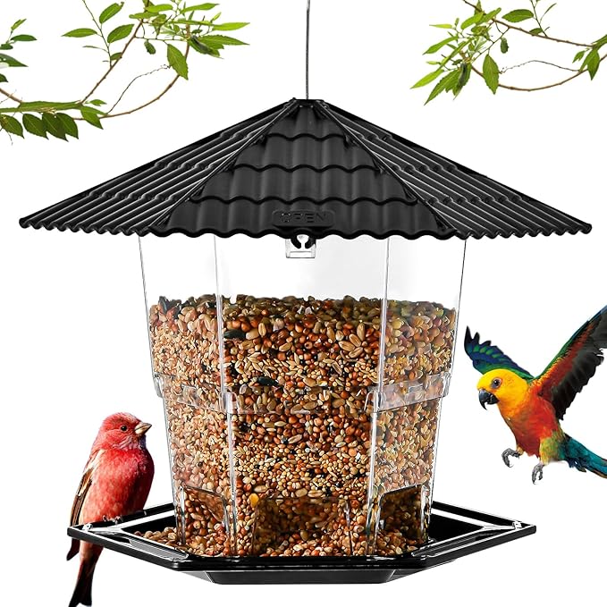 Jealoeur Bird Feeders for Outdoors Hanging Birds Feeder Wild Birds Seed, Black 2 Pack B
