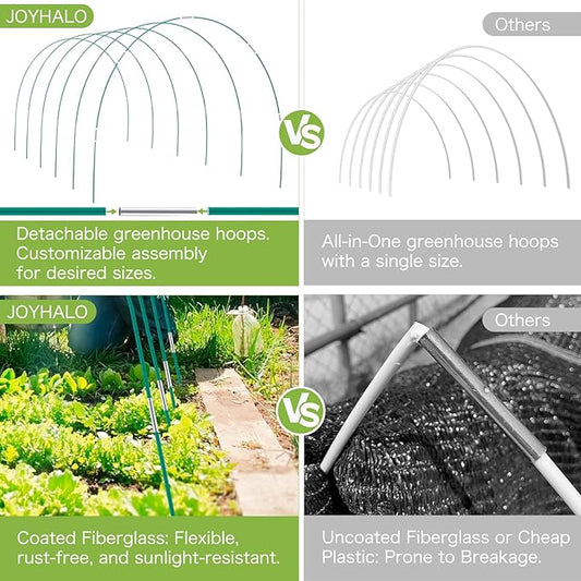 Joyhalo Garden Hoops for Raised Beds, 25pcs (5 Sets of 7ft) Fiberglass Hoops with PVC Coating, DIY Greenhouse Tunnel for Row Cover, Bird Netting & Plant Protection, Extend Growing Season