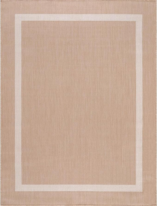 Bordered Outdoor Rug 6x9 Washable Outside Carpet for Indoor Patio Porch Waterproof Easy Cleaning Non Shedding Area Rugs Beige 6 x 9