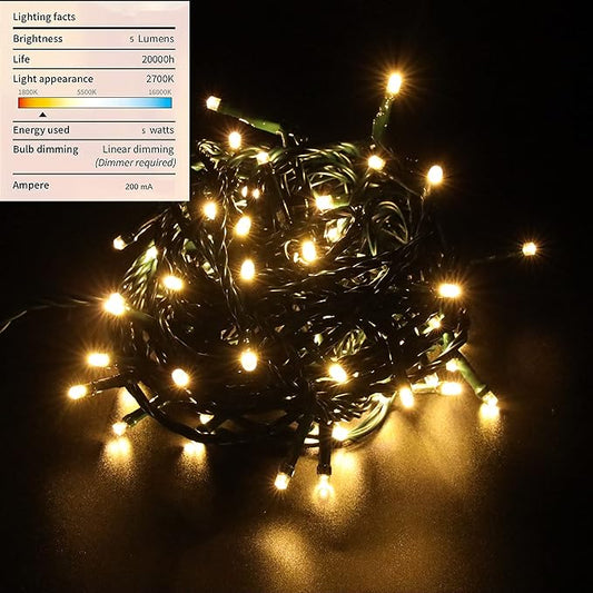 12V Outdoor String Lights(Warm White)- Low Voltage Outdoor String Lights -Works with Low Voltage Landscape Lighting Systems -for Holiday Decorations, Christmas Tree Lights Holiday Party Wedding