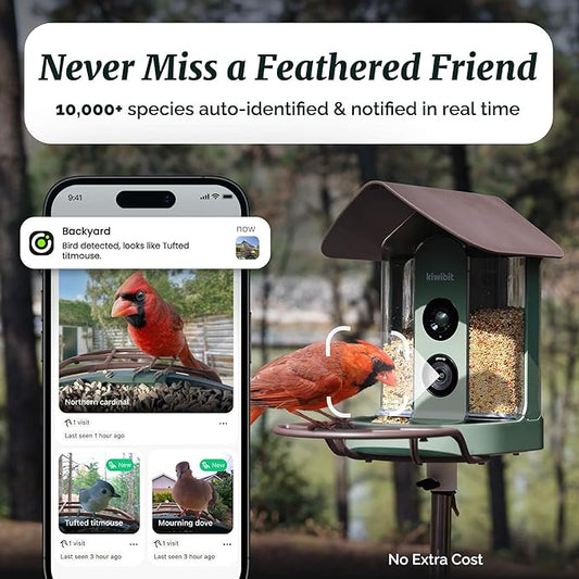Beako™ Smart Bird Feeder with 4K Camera No Subscription Required, Solar Powered - Ultra HD Live Stream, AI identifies10,000+ Species, Real-Time Bird Notification, Ideal Birdwatching Gift for Birdlover