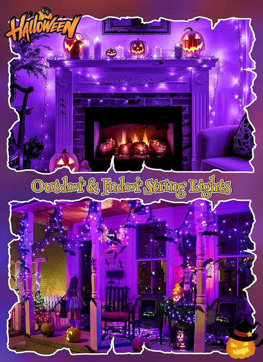 Brightown 4 Pack Halloween Solar String Lights, Total 184FT 480 LED Solar Lights Outdoor Waterproof Black Wire with 8 Modes, Solar Fairy Light for Garden Yard Patio Party Decors, Purple