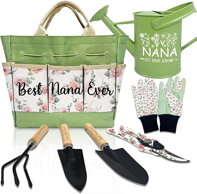 Nana Gifts, Mothers Day Garden Kit for Nana Gifts from Grandkids Floral Gardening Tools and Durable Garden Tools Organizer Tote, Ideal Gardening Set for Women on Christmas Plant Lover Present