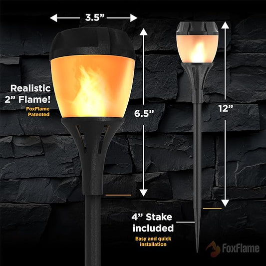 Solar Path Lights Outdoor Waterproof - Realistic Flickering LED Flame, IP65 Pathway Lights Solar Powered Warm Light for Garden and Walkways, Ground Stake Included for Easy Setup (1 Pack)