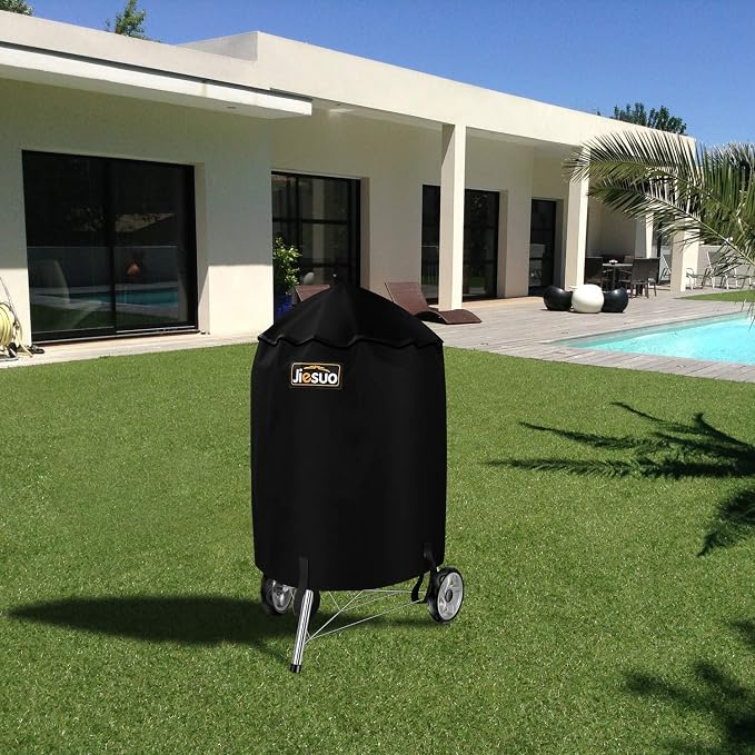 BBQ Grill Cover for Weber Charcoal Kettle: Heavy Duty Waterproof 22 Inch Weather Resistant Barbeque Grill Covers