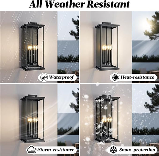 Extra Large Black Outdoor Light Fixtures Wall Mount,Modern Outdoor Wall Lantern,Exterior Porch Garage Light, Outside Sconce for House,Entryway with Thick Glass Shades & E12 Base