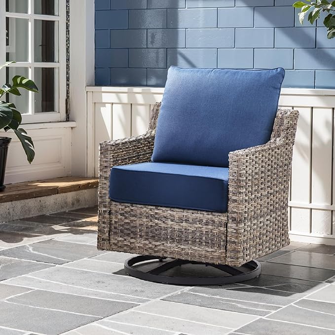 Outdoor Chair Cushions, 6 Inch Thick Patio Seat & Back Cushions Set with Removable Cover, Waterproof Patio Cushions for Outdoor Furniture, 24 x 24 Inch, Navy Blue 2-Set