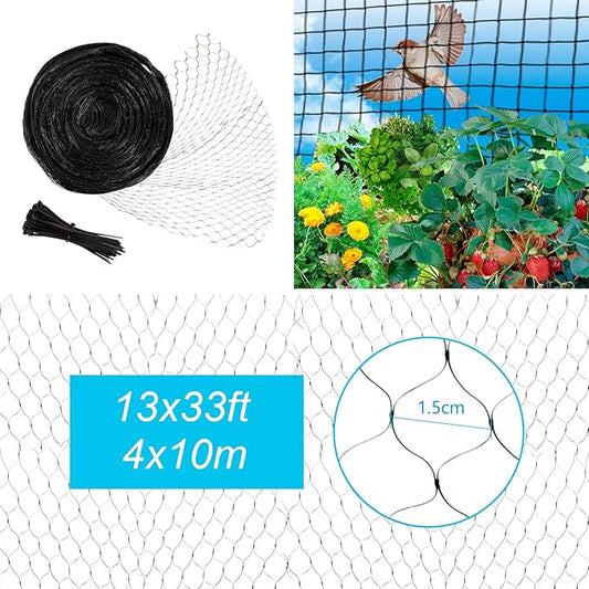 Unves Bird Netting, 13 x 33 Feet Reusable Heavy Duty Fruit Tree Net with 50 Pcs Cable Ties, Garden Netting for Seedlings Plants Vegetables Protection from Birds and Animals Reusable Fencing
