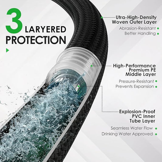 Garden Hose 50 FT, Non-Expanding Lightweight Water Hose with 10 Function Nozzle, Flexible, Kink Free, Wear-Resistant Fabric Leak Proof Garden Hoses for Outdoor, Yard, Lawn, Car, Marine, RV, Pet Bath