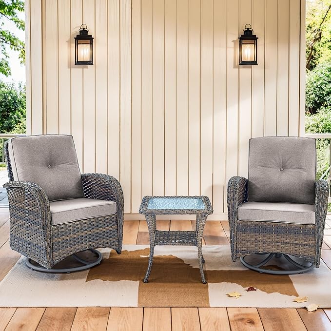 3 Pieces Patio Bistro Set Outdoor Swivel Rocker Patio Chairs with Side Table Patio Furniture for Deck Porch Garden Balcony Poolside