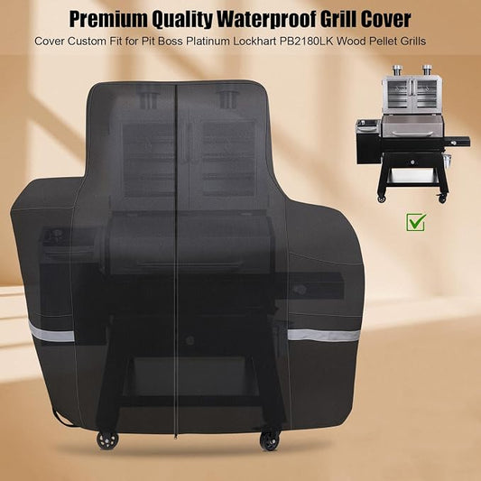 QuliMetal Grill Cover for Pit Boss Lockhart Platinum Series Grill, PBPEL218010500 - Heavy Duty Waterproof Fade Resistant Pit Boss Platinum Lockhart Grill Cover with Elastic Drawstrings & Zipper Design