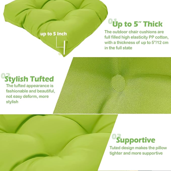 MTMR Outdoor Chair Cushions Set of 2, 19x19 Waterproof Wicker Seat Cushions for Patio Furniture, Thick Tufted Outdoor Replacement Furniture Pad for Porch Lawn Wicker Desk Dining Rocking Chair, Green