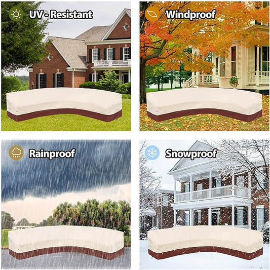 Curved Patio Furniture Covers-Outdoor Patio Furniture Sectional Covers Waterproof Reinforced Rip-Stop Anti-UV 600D Heavy Duty Outdoor Couch Cover with 3 Air Vent Sofa Cover 190"(128")