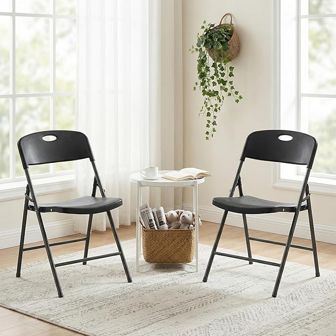 DUMOS 8 Pack Folding Chairs Heavy Duty - Plastic Stackable Portable Dining Chairs Set, Wedding, Party, Patio, Garden, for Indoor Outdoor, for Home and Office, Conference, Black