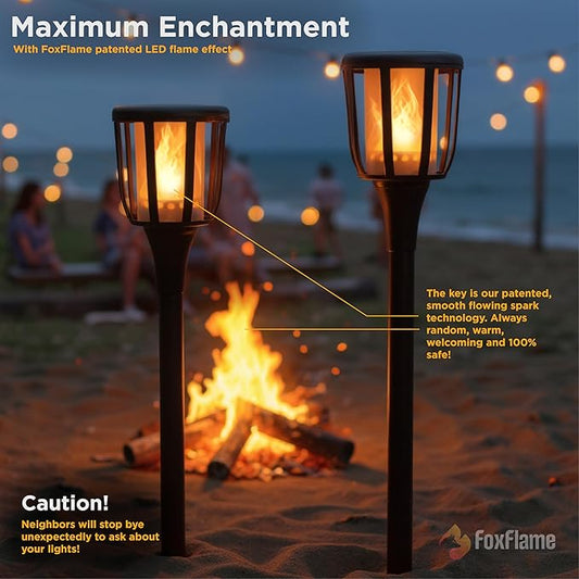 Solar Landscape Lights Rustic - Realistic Flickering Flame Patented LED, Adjustable Height, Pathway Lights Solar Powered Torch with Poles for Outdoor Landscape, Garden, Yard, and Patio Decor (4 Pack)