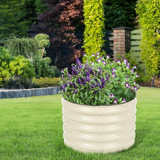 Aoodor 17" Tall 24" Metal Raised Garden Bed, Outdoor Planter Box and Raised Garden Kit for Vegetables, Flowers, and Herbs, Beige