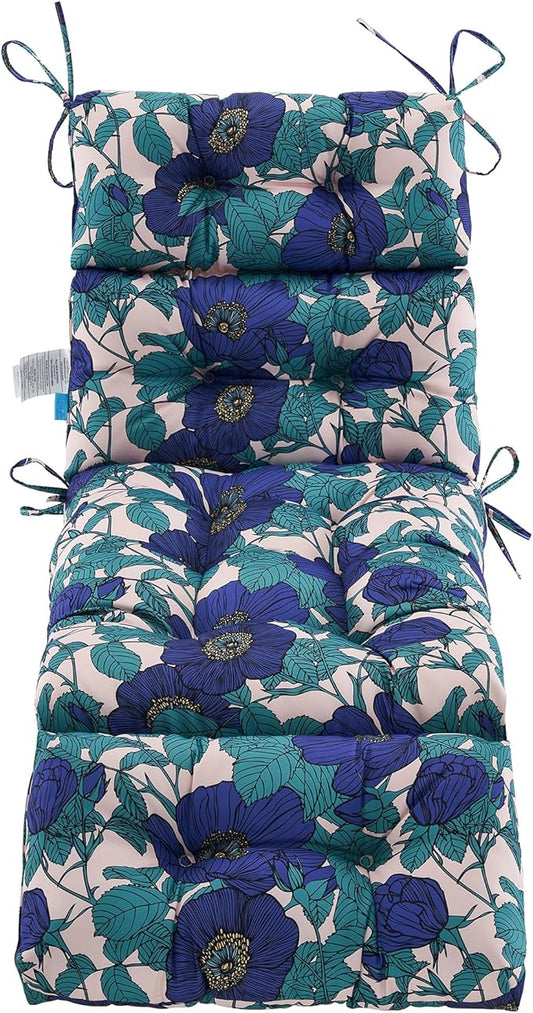 ARTPLAN Outdoor Chasie Lounge Tufted Thick Cushion with Ties,Replacement Wicker Chair Cushion for Paito Fruniture,72x22x4inches,All Weather,Floral