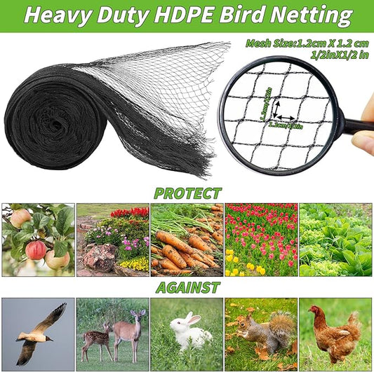 Garden Mesh Netting 10x50 FT - Heavy Duty Bird Net, Mesh Pest Barrier Reusable Ultra Fine Deer Fence Netting Crops Row Cover Raised Bed Protect Fruits Flower Vegetables from Bird Deer Squirrel