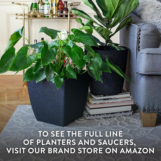 The HC Companies Santa Fe Round Self-Watering Pot - Lightweight Plastic Planter for Herbs & More - Durable Plant Pots for Indoor Plants & Outdoor Plants (16" Black Sand, Pack of 2)